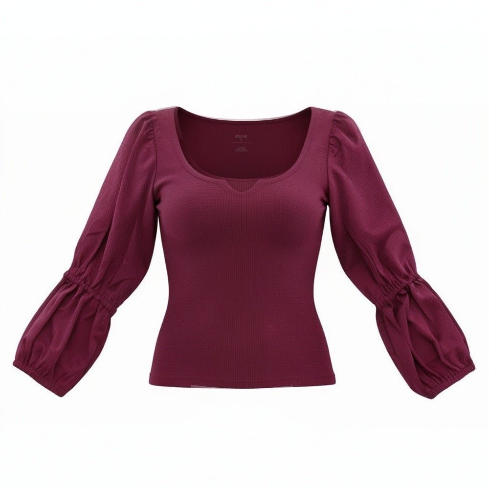 Maeve Anthropologie Top Women XS Berry Ribbed Notched Neck Balloon Sleeve